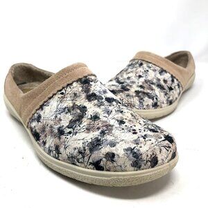 Hotter Shoes Womens 10 Devotion Beige Leather Floral Open Back Slippers Casual